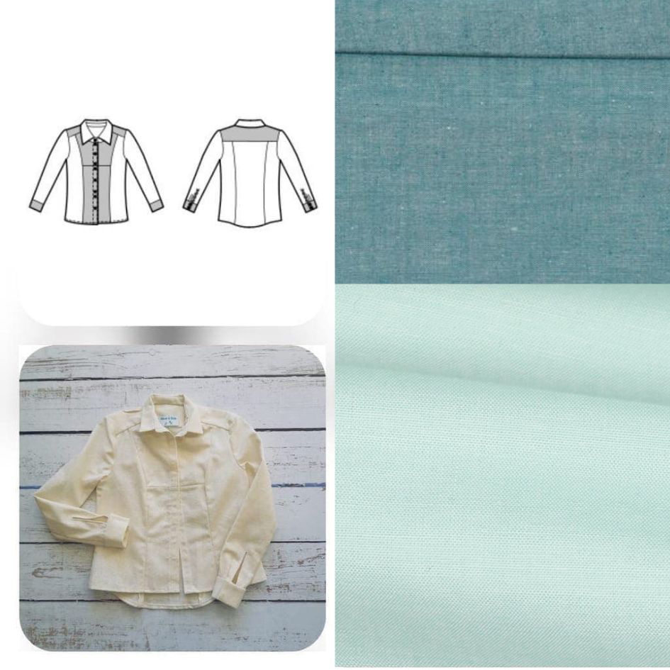 Christine Charles – Kit Couture Chemise Adelise Couleur Vert Menthe et Vert Petrole