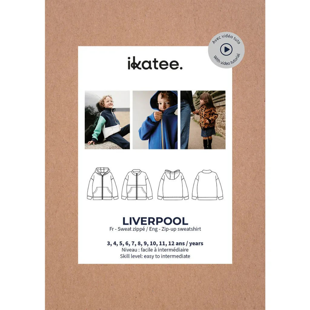 [Liverpool] Ikatee - Patron Couture Enfant Sweat Zippé "Liverpool" du 3 au 12 ans