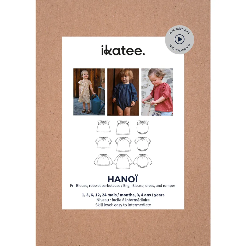 Ikatee - Patron Couture Bébé Blouse, Robe et Barboteuse "Hanoï" du 1 mois au 4 ans