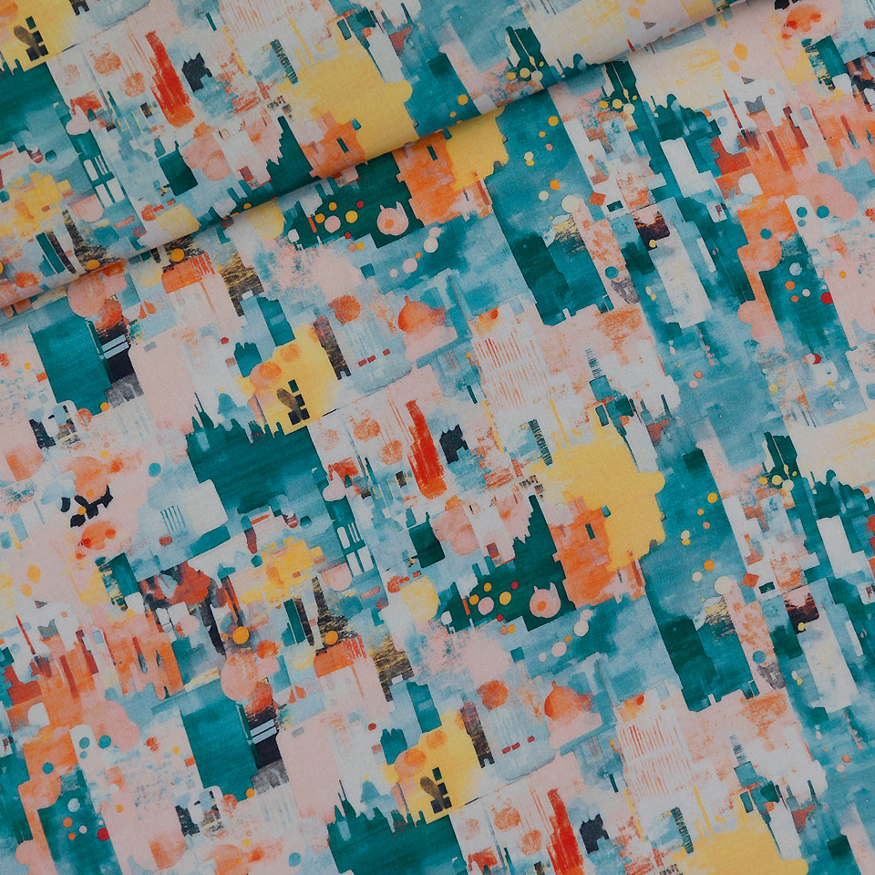See You at Six – Tissu Viscose Imprimé « City Joy » - 10 cm