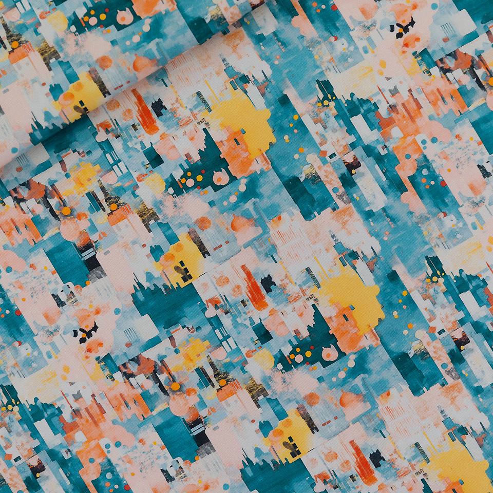 See You at Six – Tissu Toile de Coton Gabardine Imprimé « City Joy » - 10 cm