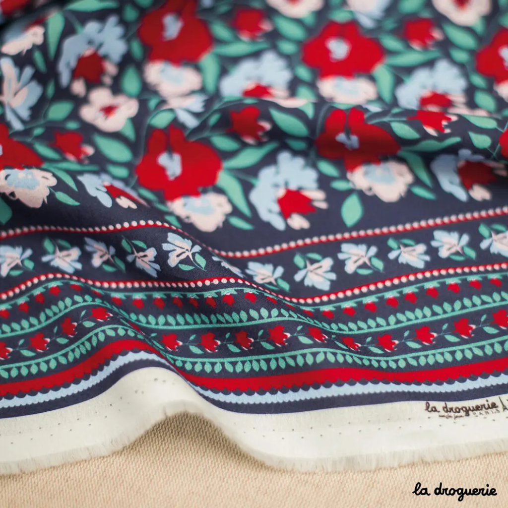 La Droguerie - Tissu Bee Bloom – Rouge Pivoine - coupon 2 m