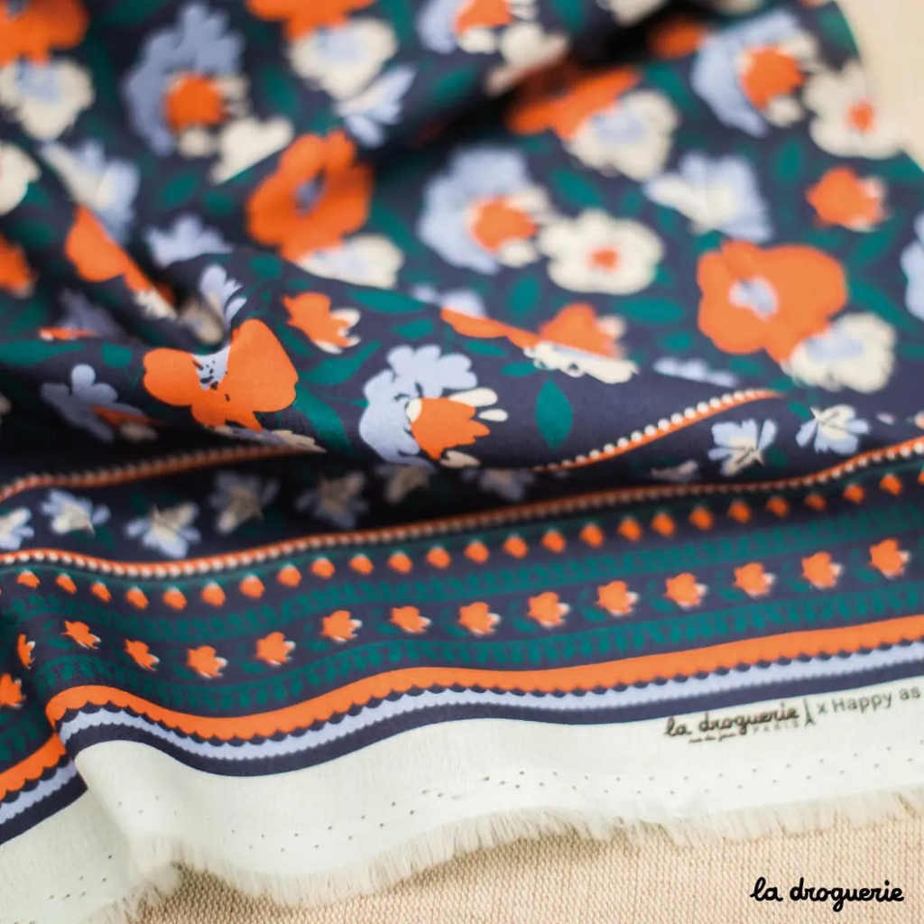 [Bee Bloom - orange] La Droguerie - Tissu Bee Bloom – Orange Capucine - 10 cm