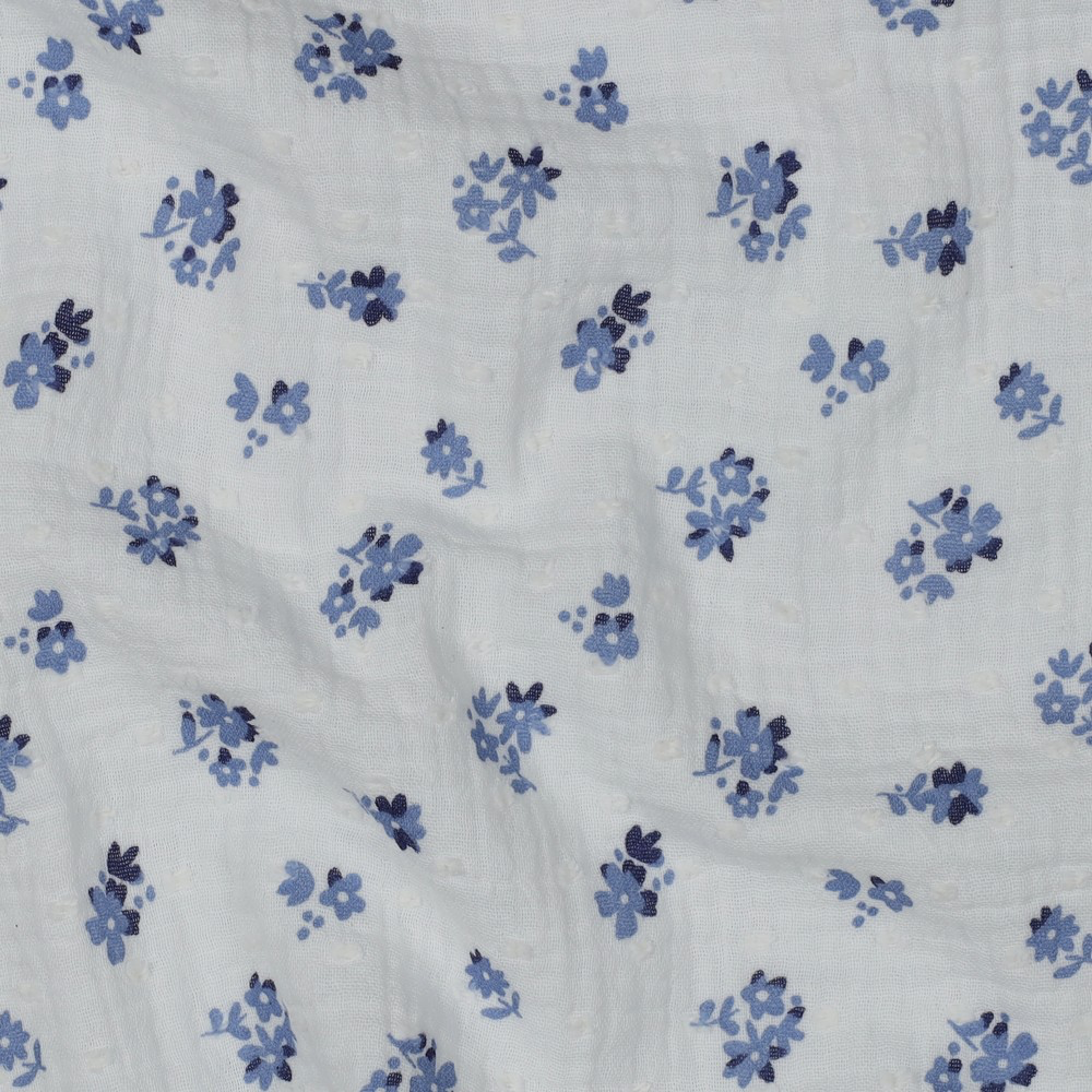 [06543.002] Poppy – Tissu Double Gaze Coton Blanc Imprimé  Petits Fleurs Blanches - 10 cm