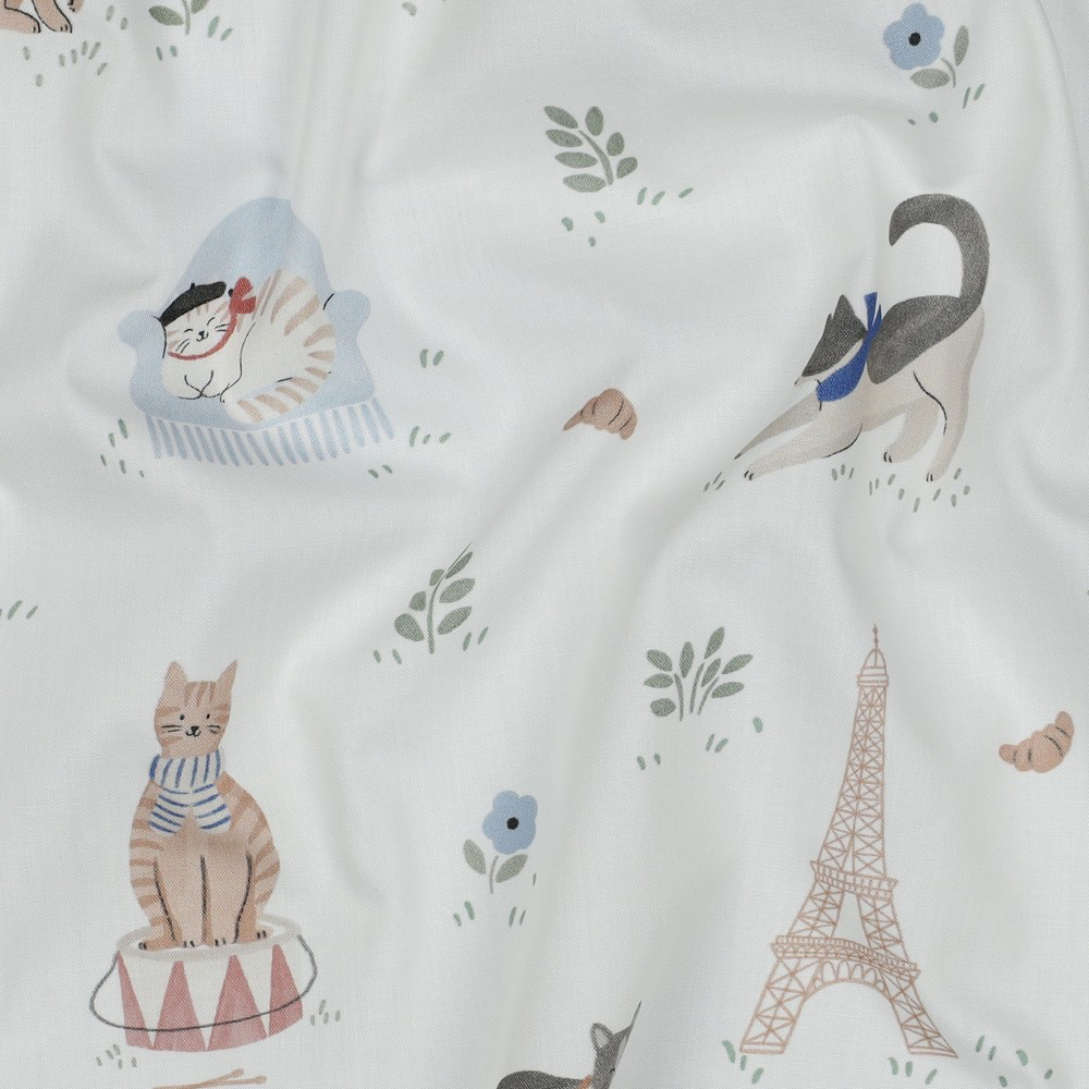 [05964.001] Sélection Coup de coudre - Popeline de Coton Imprimé Chiens et Chats "Vive la France" - 10 cm