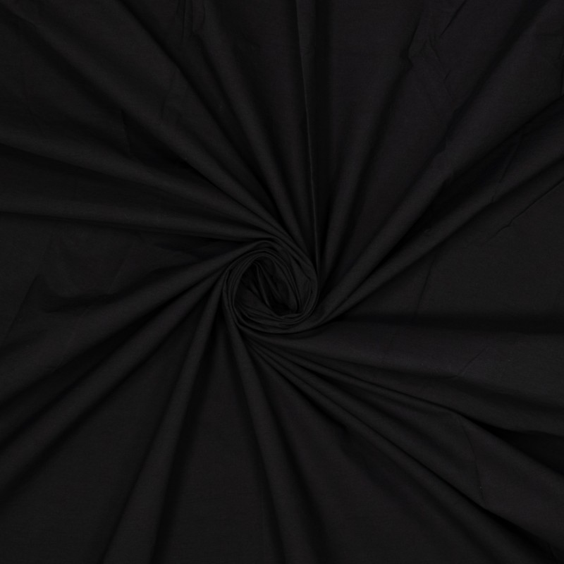 Fibre Mood – Tissu Popeline de Coton Lavé « Milena » Uni Couleur Noir - 10 cm