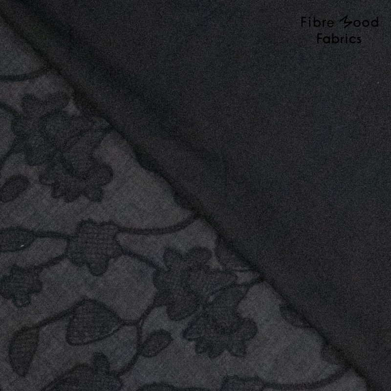 Fibre Mood – Tissu Coton Rebrodé Fleurs « Samira » Uni Noir - 10 cm