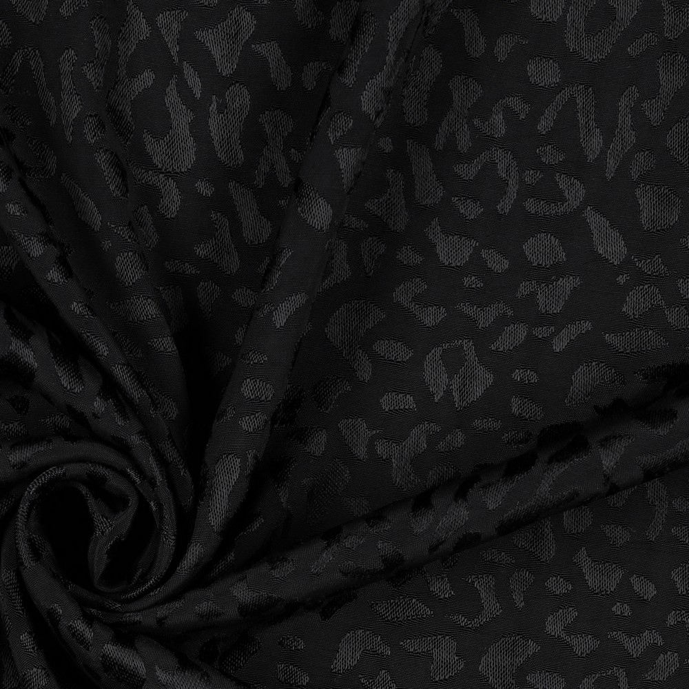 [04924.001] Sélection Coup de Coudre – Tissu Jacquard de Viscose Léopard Uni Noir - 10 cm