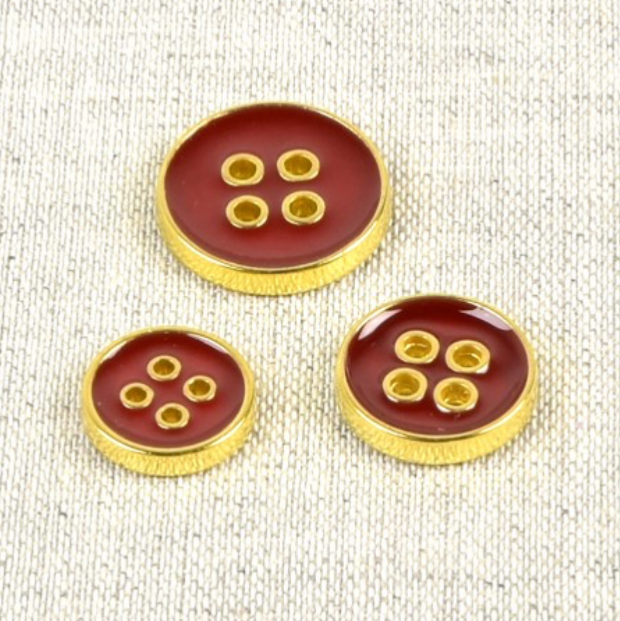 Bouton Métallique Laqué Rouge 12 mm
