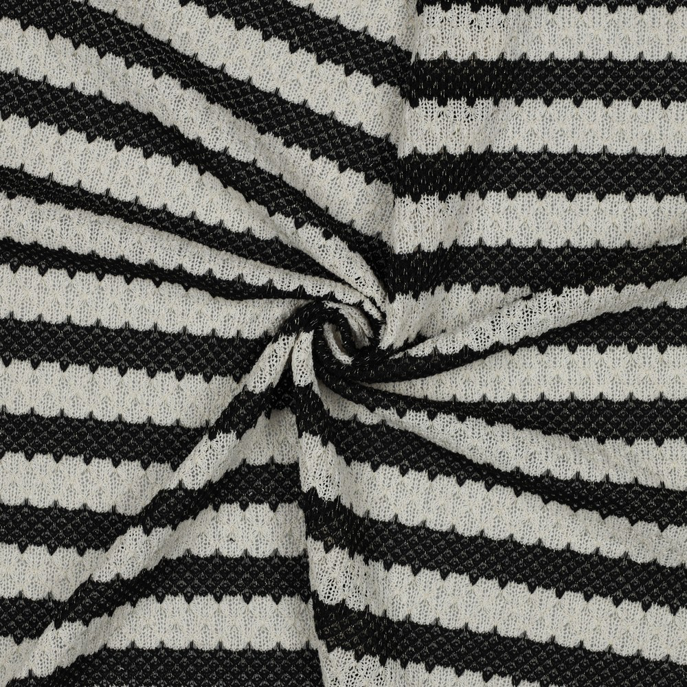 [03977.003] Sélection Coup de coudre – Tissu Maille Jacquard à Rayures Blanches et Noires avec Luréx - 10 cm
