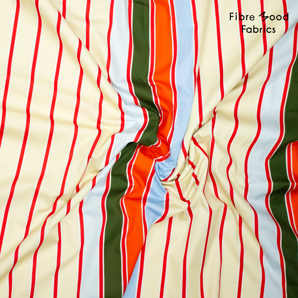 [FM310390] Fibre Mood - Tissu Popeline de Coton "Sylva" Imprimé Rayures Multicolores Larges - 10 cm