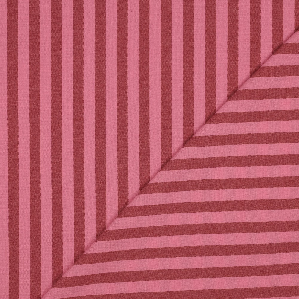 Poppy – Tissu Fil à Fil Rayures Bordeaux/ Rose- 10 cm