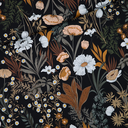 See You at Six - Tissu Satin de Viscose Ecovero Imprimé "Evening Meadow" sur le Fond Noir - 10 cm