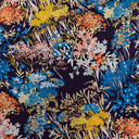 See You at Six - Tissu Satin de Viscose Ecovero Imprimé "Wild Flowers" sur le Fond Bleu du Soir - 10 cm