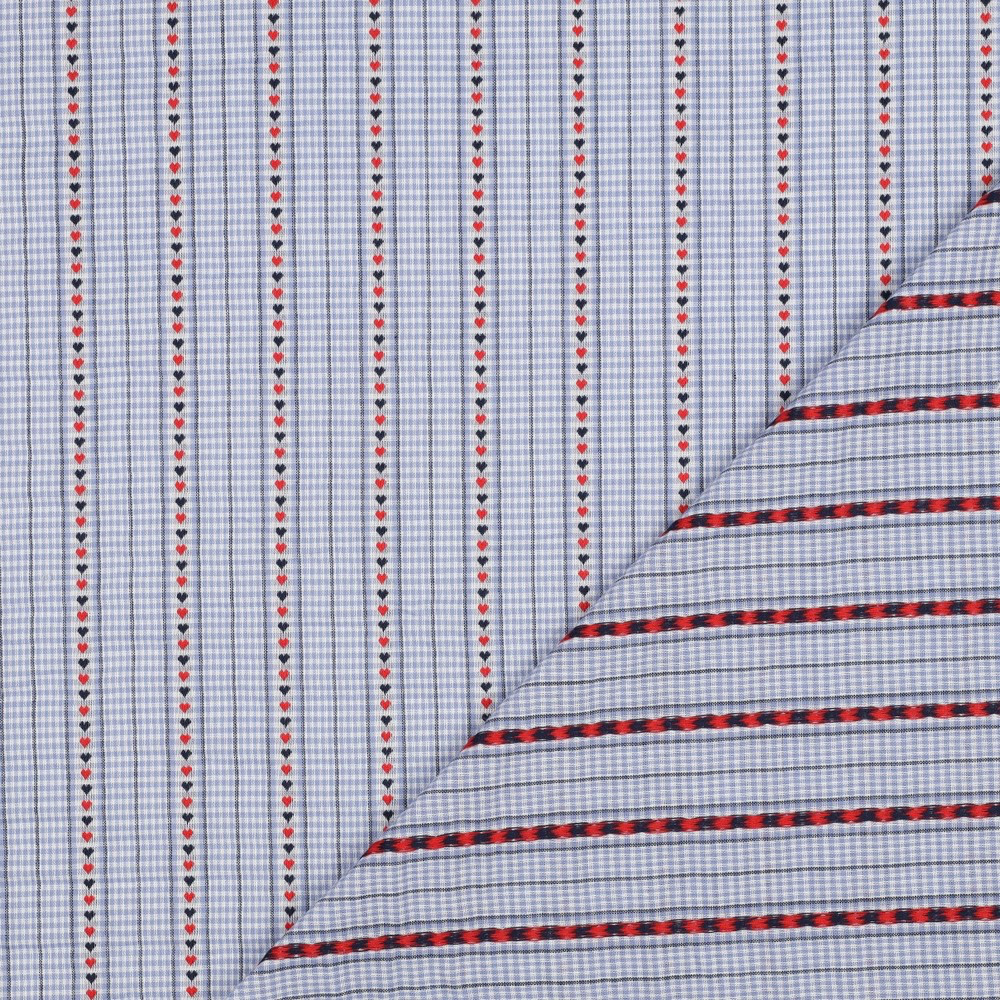 [03777.001] Poppy - Tissu Fil à Fil Vichy Bleu Clair Motif Coeurs - 10 cm