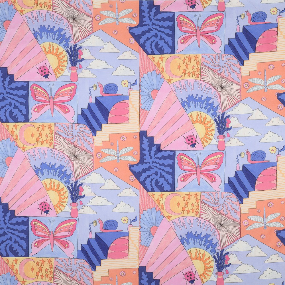 Nerida Hansen – Popeline de Coton Fine Impression Digitale « Little Creatures » Bleu - 10 cm