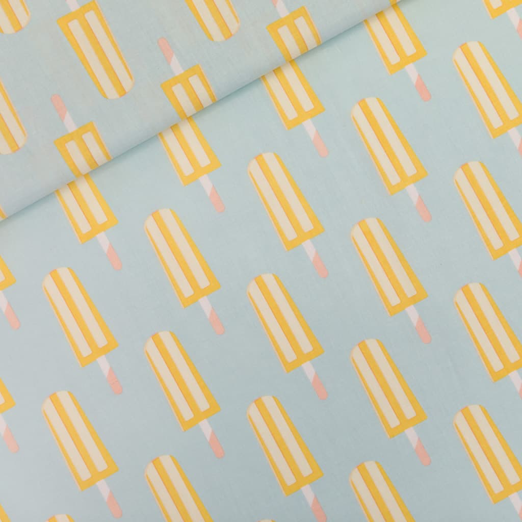 See You at Six – Tissu Popeline de Coton Imprimé « Popsicles » sur le Fond Bleu Étoiles - 10 cm