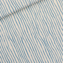 See You at Six – Tissu French Terry de Coton Imprimé « Wiggly Verticals» Lignes Bleues sur le Fond Crème Papyrus - 10 cm