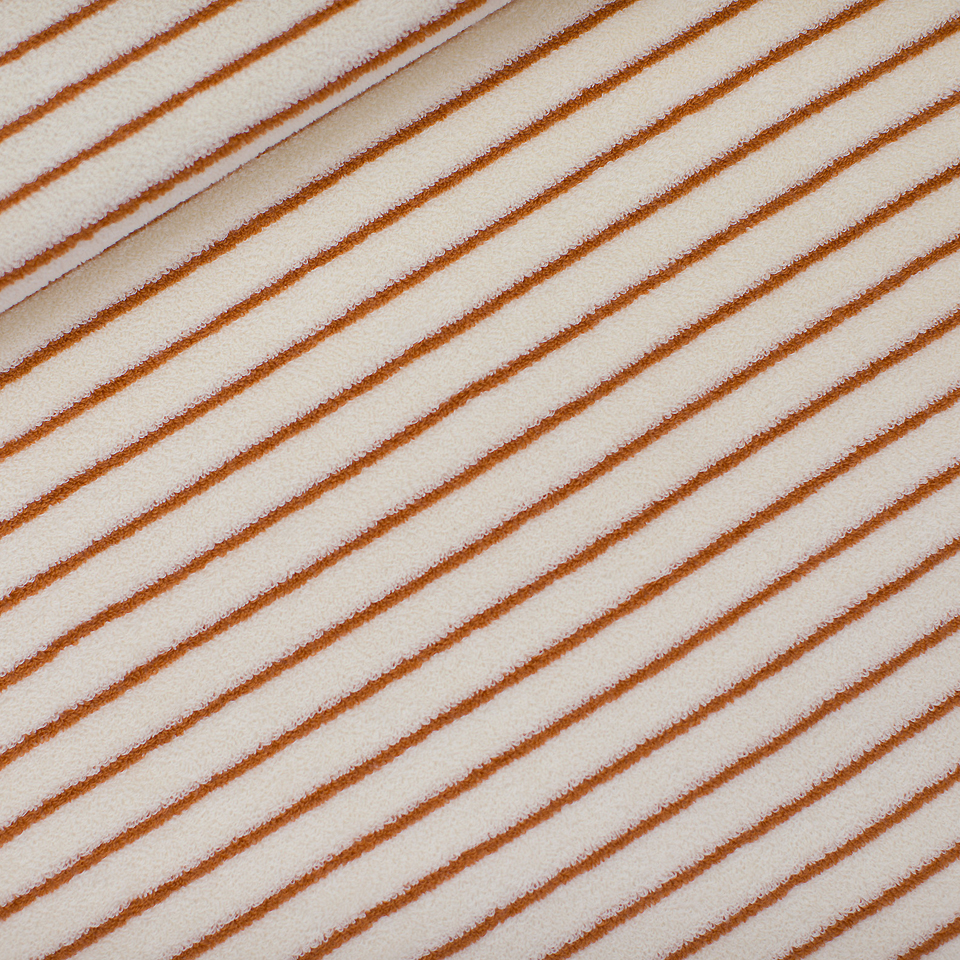 [06316.232.R] See You at Six – Tissu Eponge Imprimé « Horizontals» sur le Fond Crème Papyrus - 10 cm