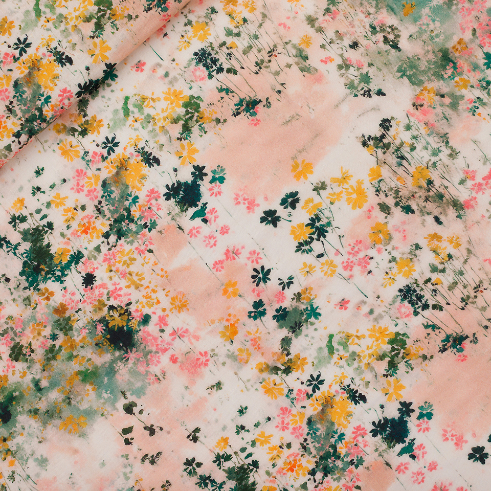 See You at Six – Tissu Double Gaze Coton Imprimé « Garden Sky » - 10 cm