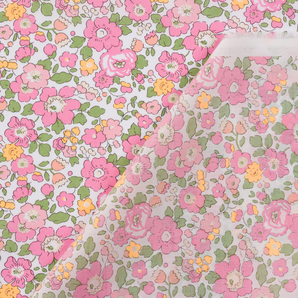 [34 T2019 U] Liberty of London – Tissu Betsy Tana Lawn Coton Rose et Orange Fluo - 10 cm