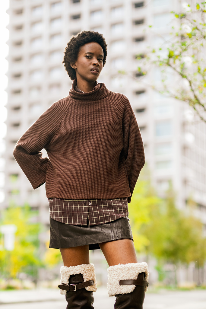 [FM412523-331] Fibre Mood – Tissu Maille de Coton Gros Côtes « Sofia » Uni Couleur Chocolat - 10 cm