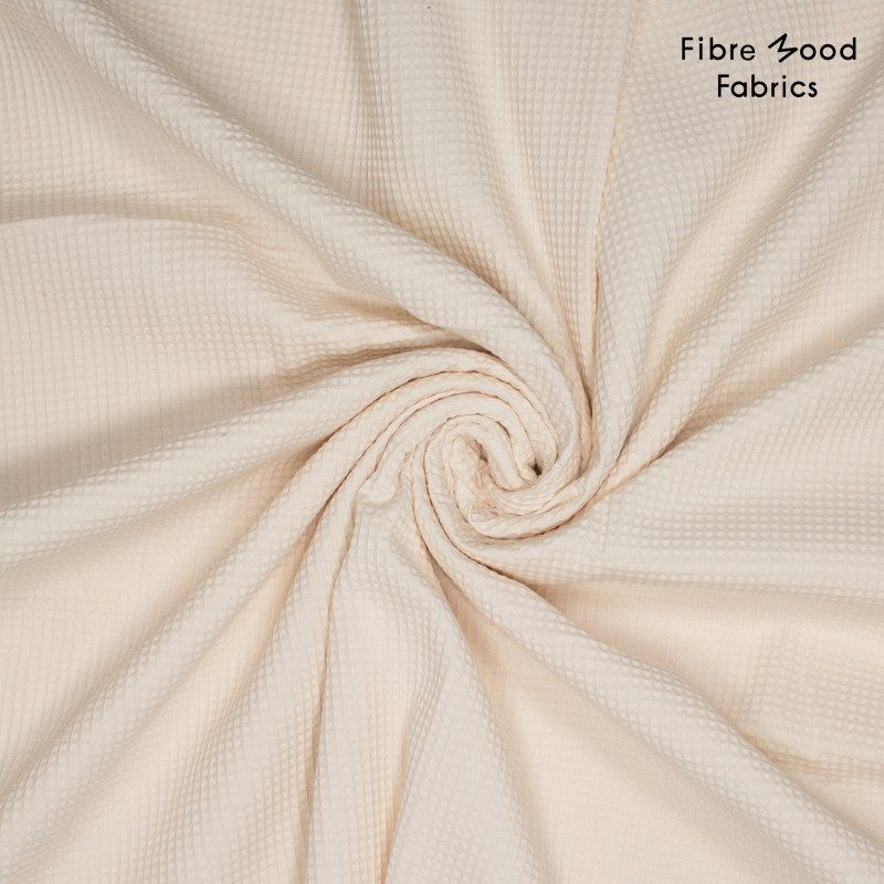 Fibre Mood – Tissu Eponge de Coton Nid d’Abeille « Carmel » Uni Couleur Beige Clair - 10 cm