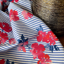 My Dress Made – Tissu Popeline de Coton à Rayures et Fleurs "Siena"- 10 cm