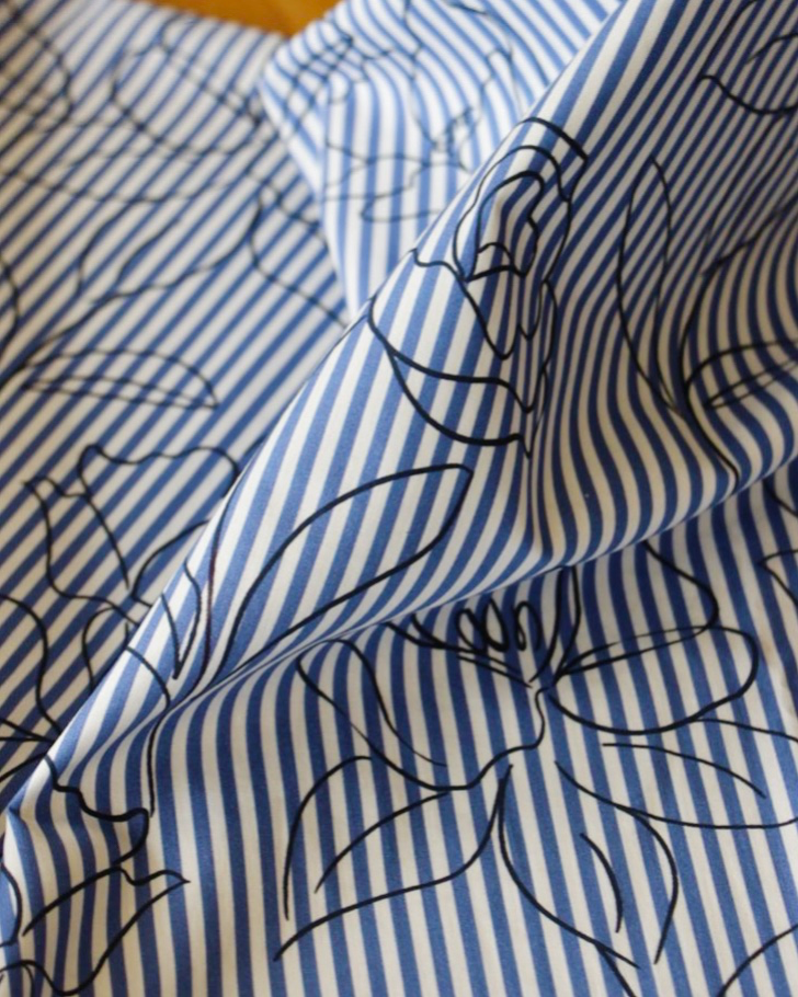 [Alyzee120] My Dress Made – Tissu Popeline de Coton à Rayures et Fleurs "Alyzée"- coupon 1,20 m