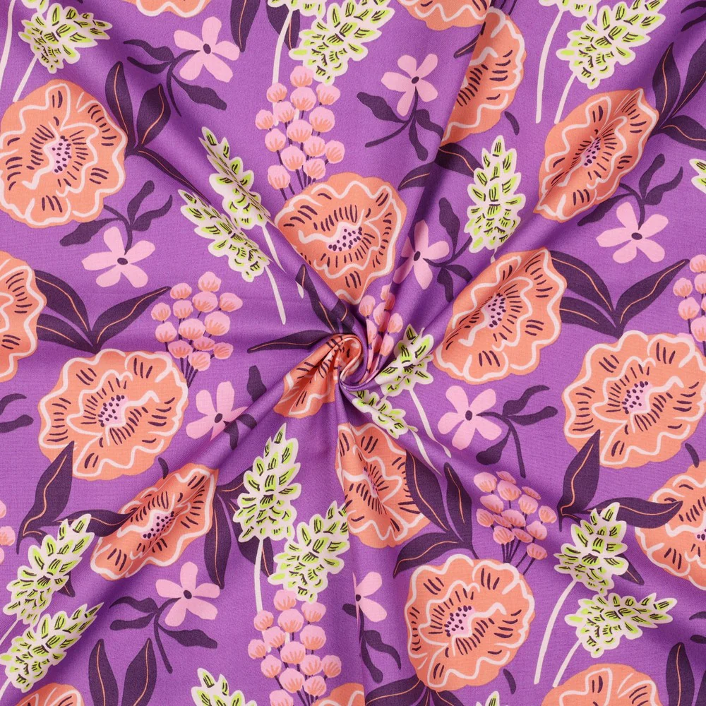 Nerida Hansen – Popeline de Coton « FRESH FLOWERS » Violet - 10 cm