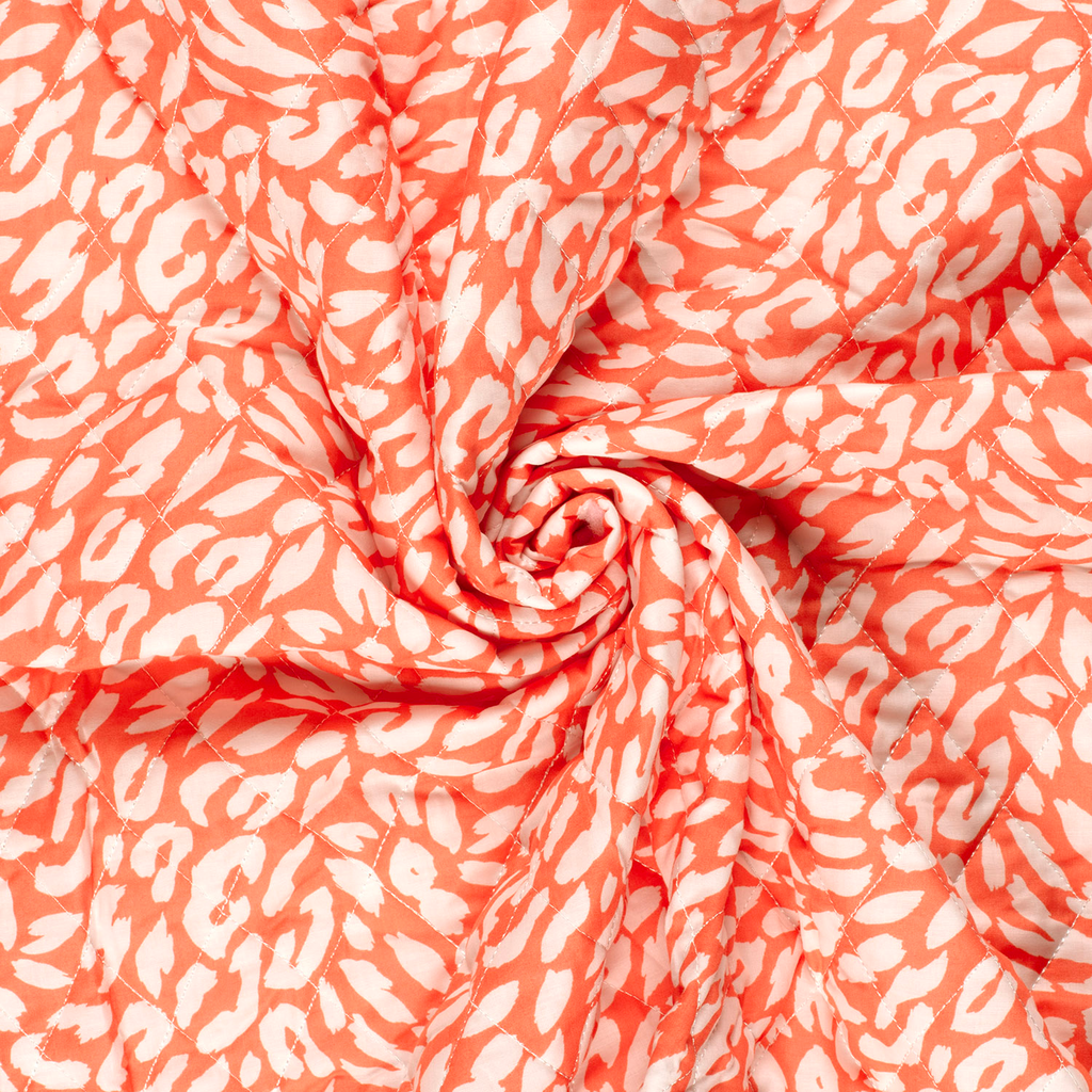 [23260/038] Sélection Coup de coudre - Tissu Voile de Coton Matelassé "Léopard" Corail - 10 cm
