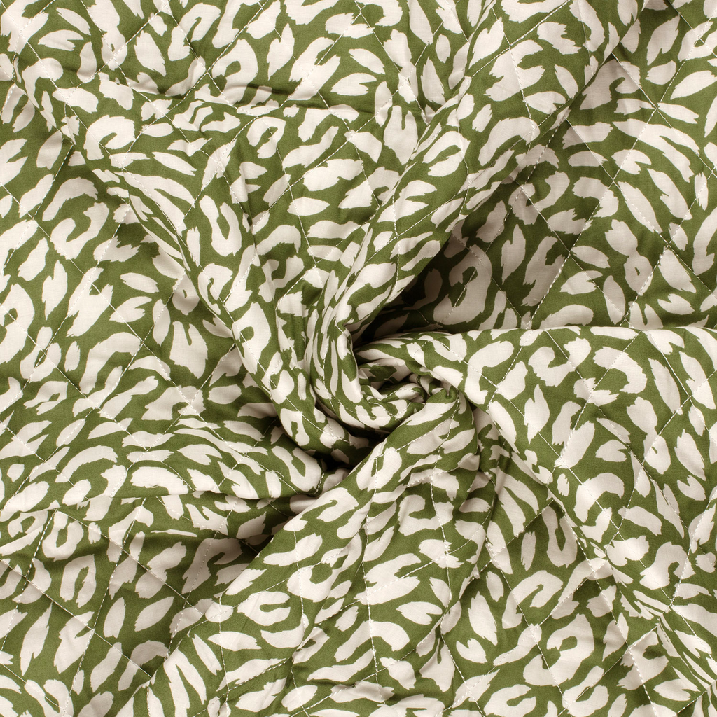 [23260/027] Sélection Coup de coudre – Tissu Voile de Coton Matelassé « Léopard » Kaki  - 10 cm