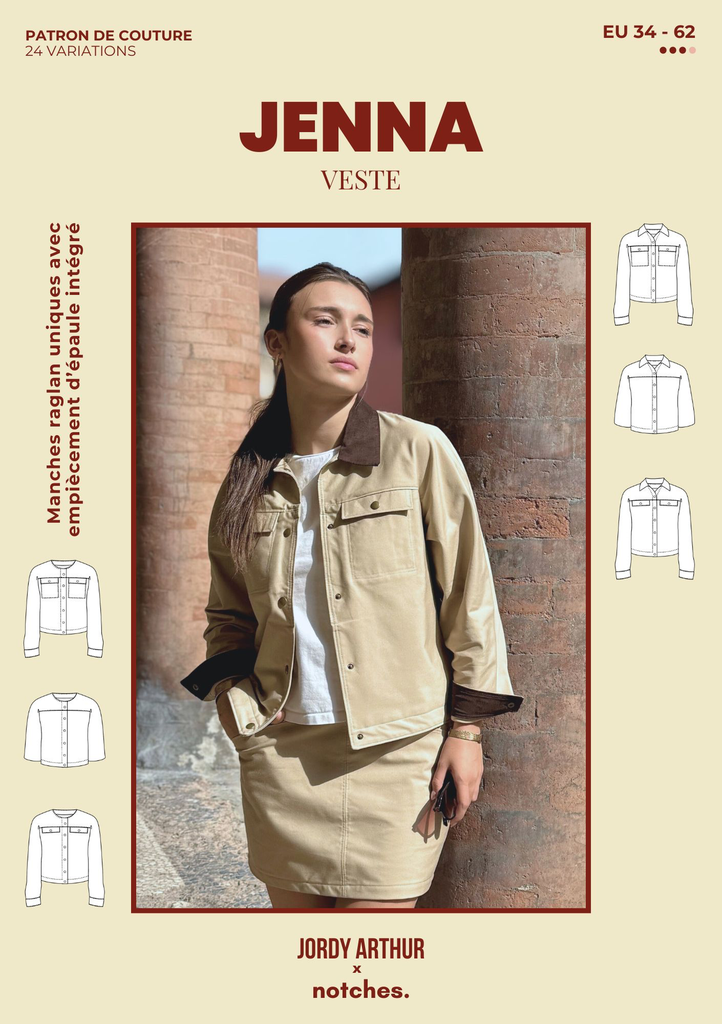 [Jenna Notches] Notches - "Jenna" - Patron Pochette Veste Femme du 34 au 62
