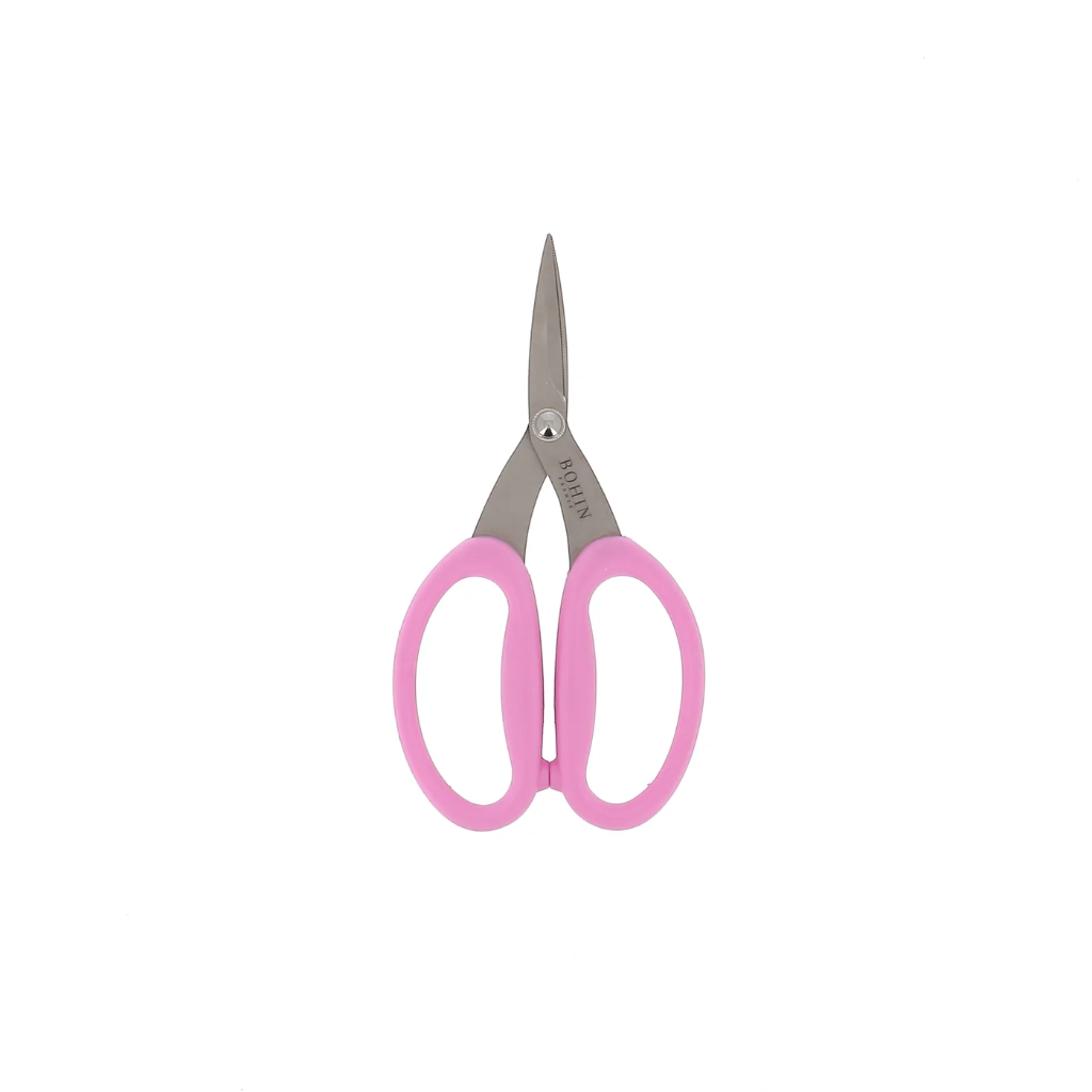 Bohin – Ciseaux de Précision Micro-dentés à Grands Anneaux Souples Rose (17,5 cm)