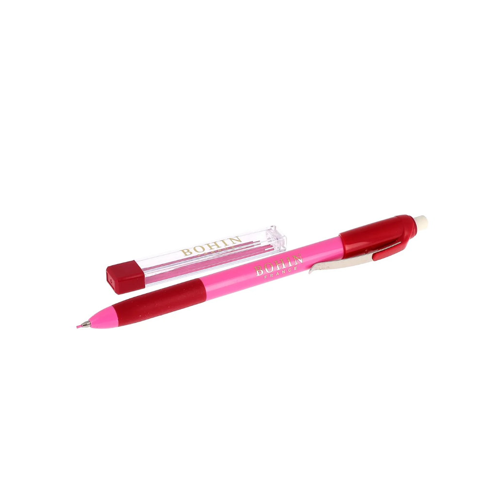 [91481] Bohin – Stylo Crayon Craie Porte-mines Fin et 6 Mines Roses (ø 0,9 mm)