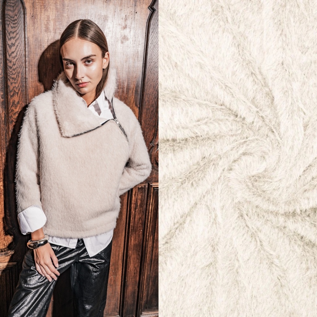 Fibre Mood - Tissu Effet Mohair "Magnus" Blanc Cassé - 10 cm