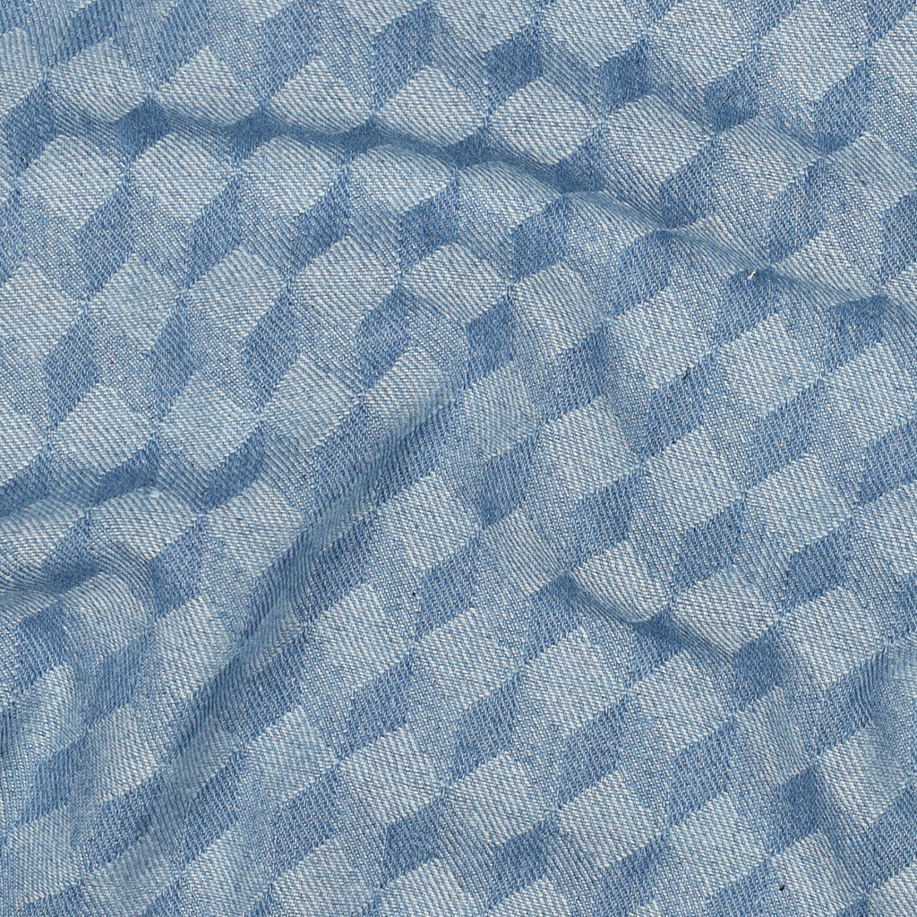 [03580] Sélection Coup de coudre – Tissu Denim Bleu Clair à Motif Cube 3D - 10 cm