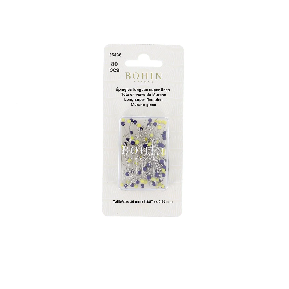 [26436] Bohin - Épingles Longues Super fines Tête en Verre de Murano (80 pcs)